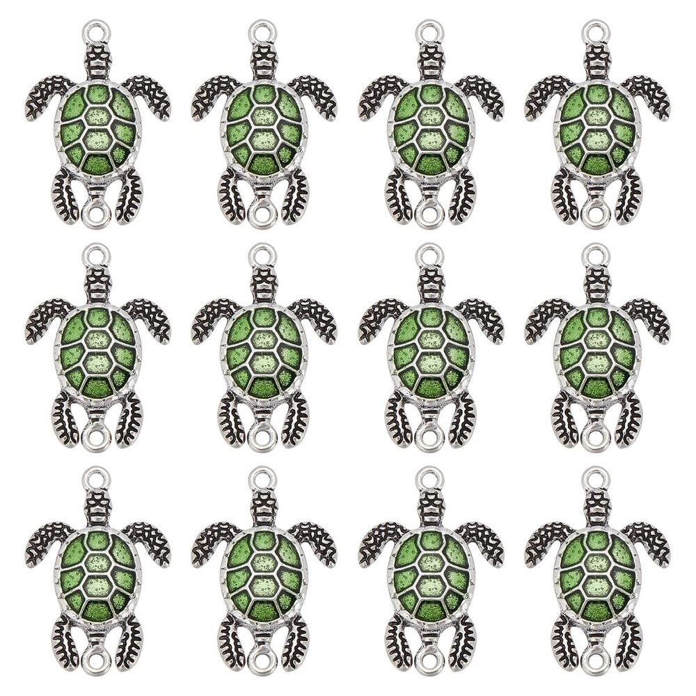 3529 40Pcs Enamel Sea Turtle Pendant Links Double Loops Ocean Animal